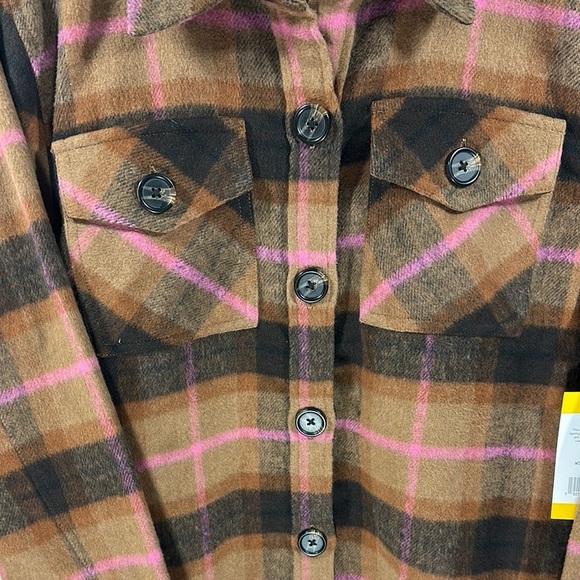 NWT BB Dakota Steve Madden Multicolor Pink Brown Plaid Utility Jacket Medium - Picture 4 of 11